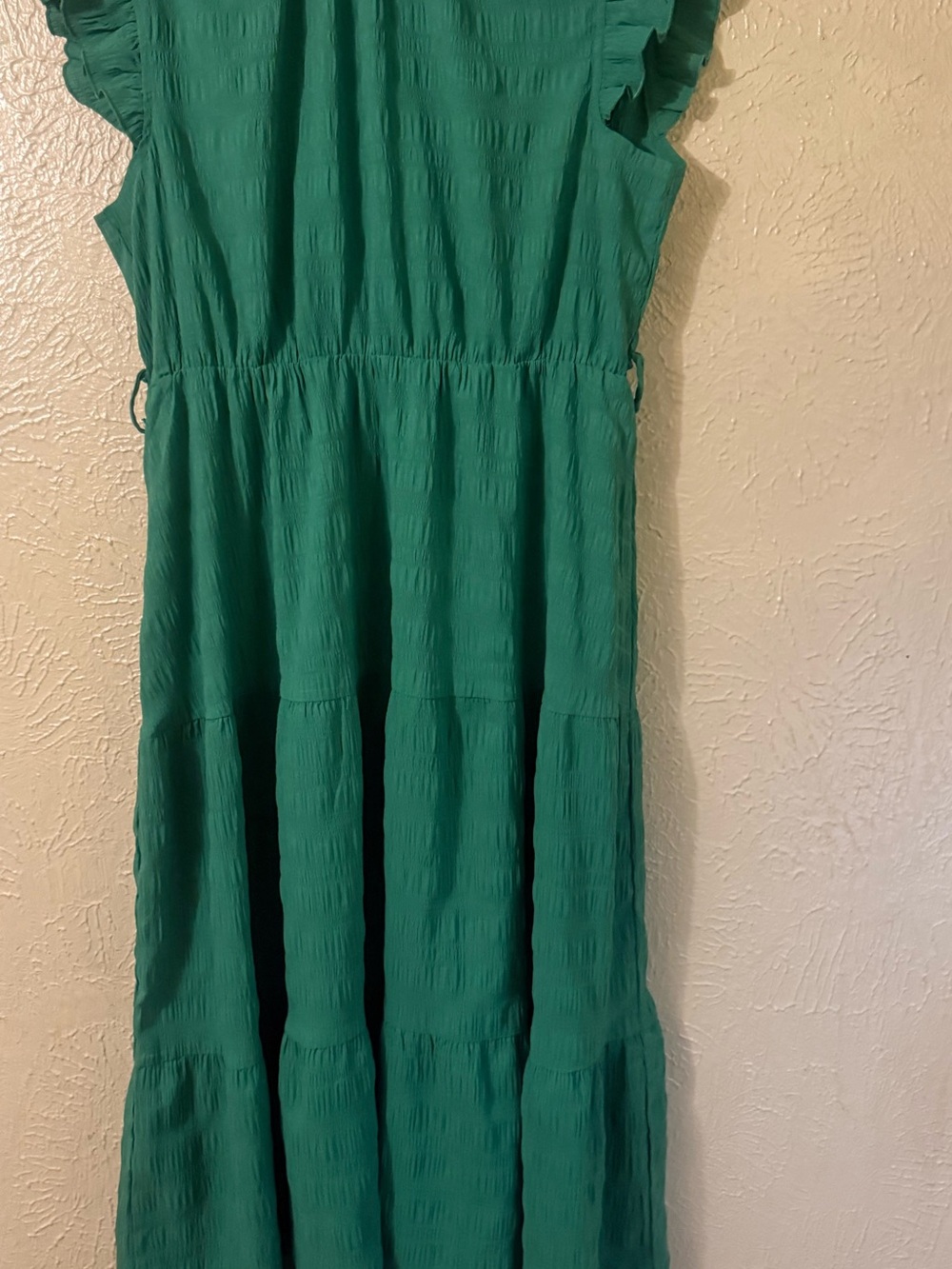 Amazon Green Ruffle Sleeve Tiered Midi Dress